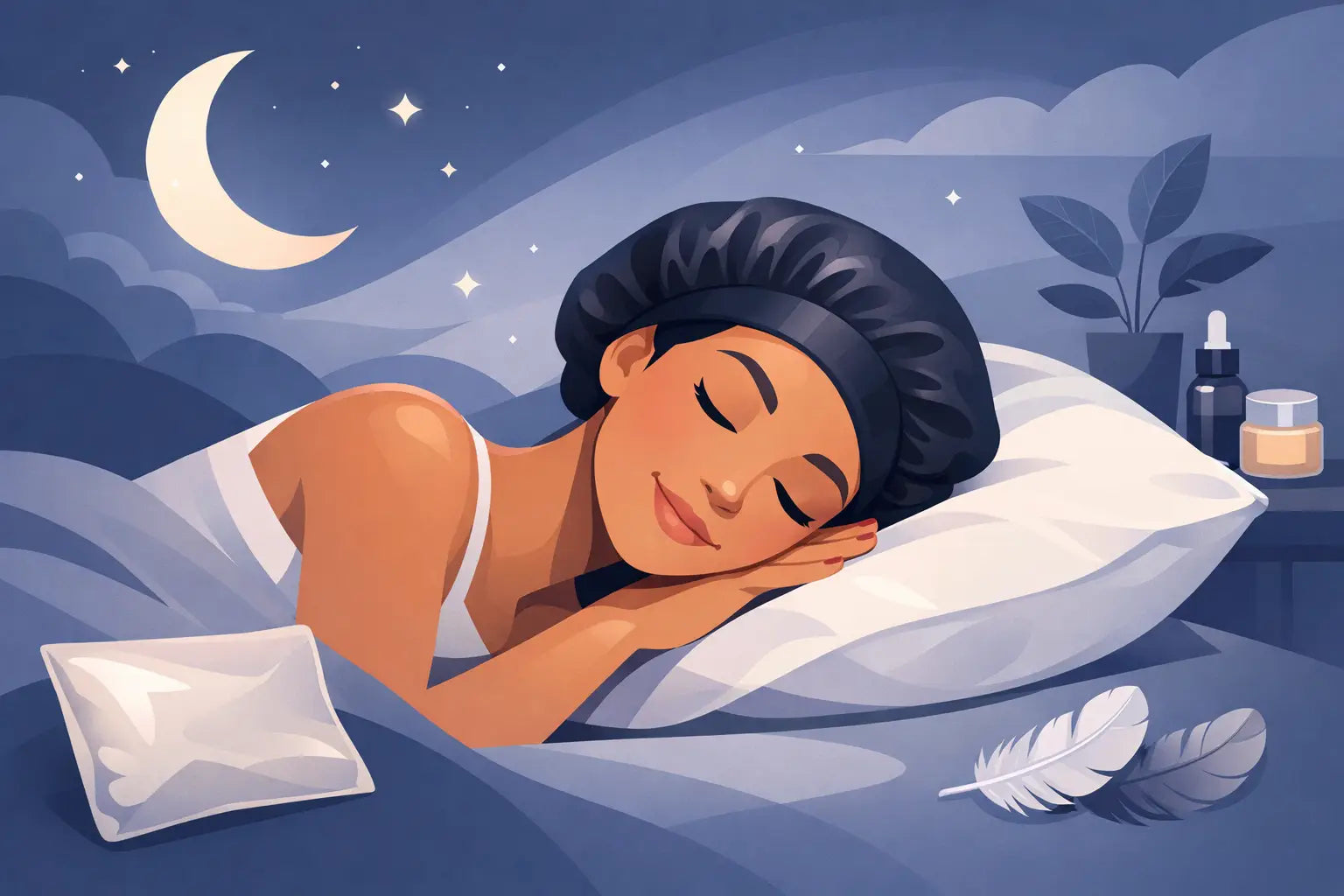 Bienfaits du bonnet en soie la nuit Image